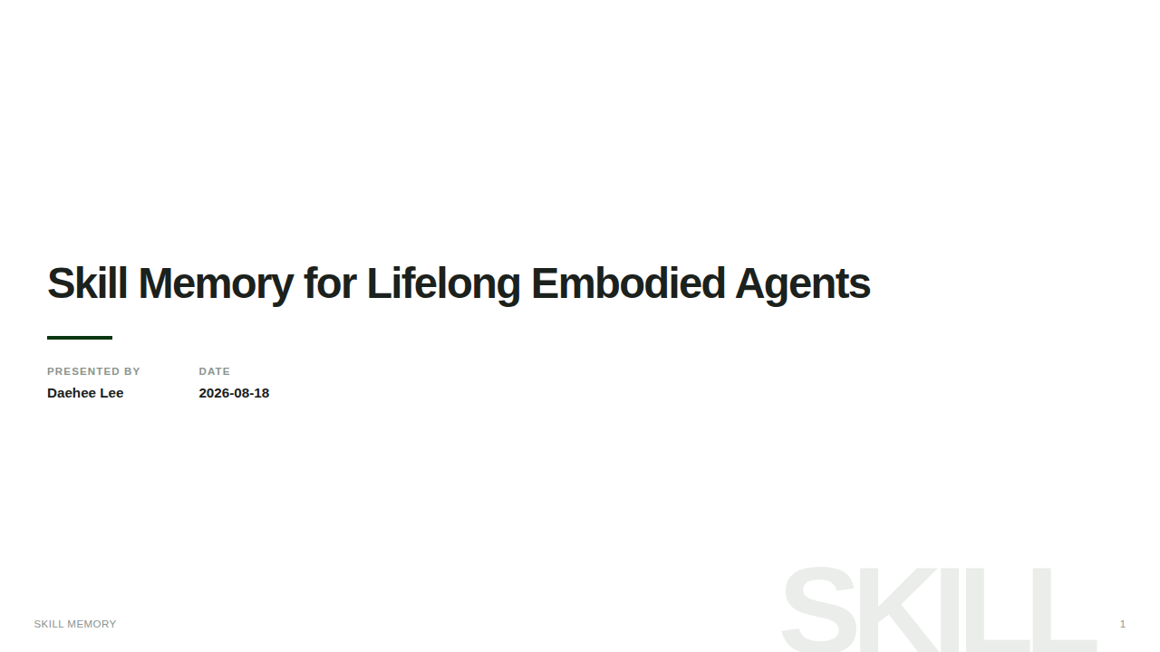 Skill Memory for Lifelong Embodied Agents title slide